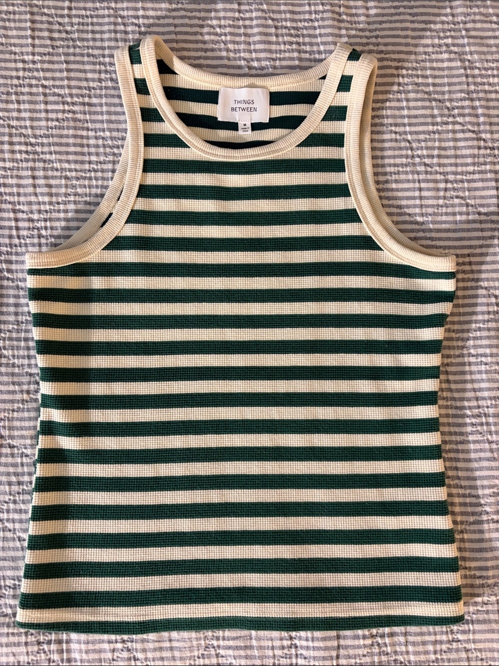Green & Cream Striped Tank Top-waffle (Medium)